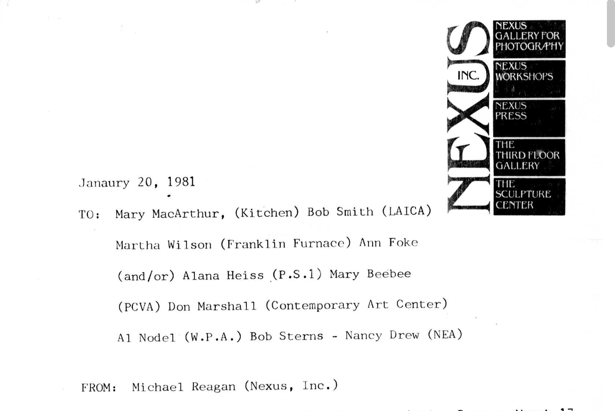 Meeting of Larger Artist Spaces, Organized by Nexus, 1981: Planning Correspondence  