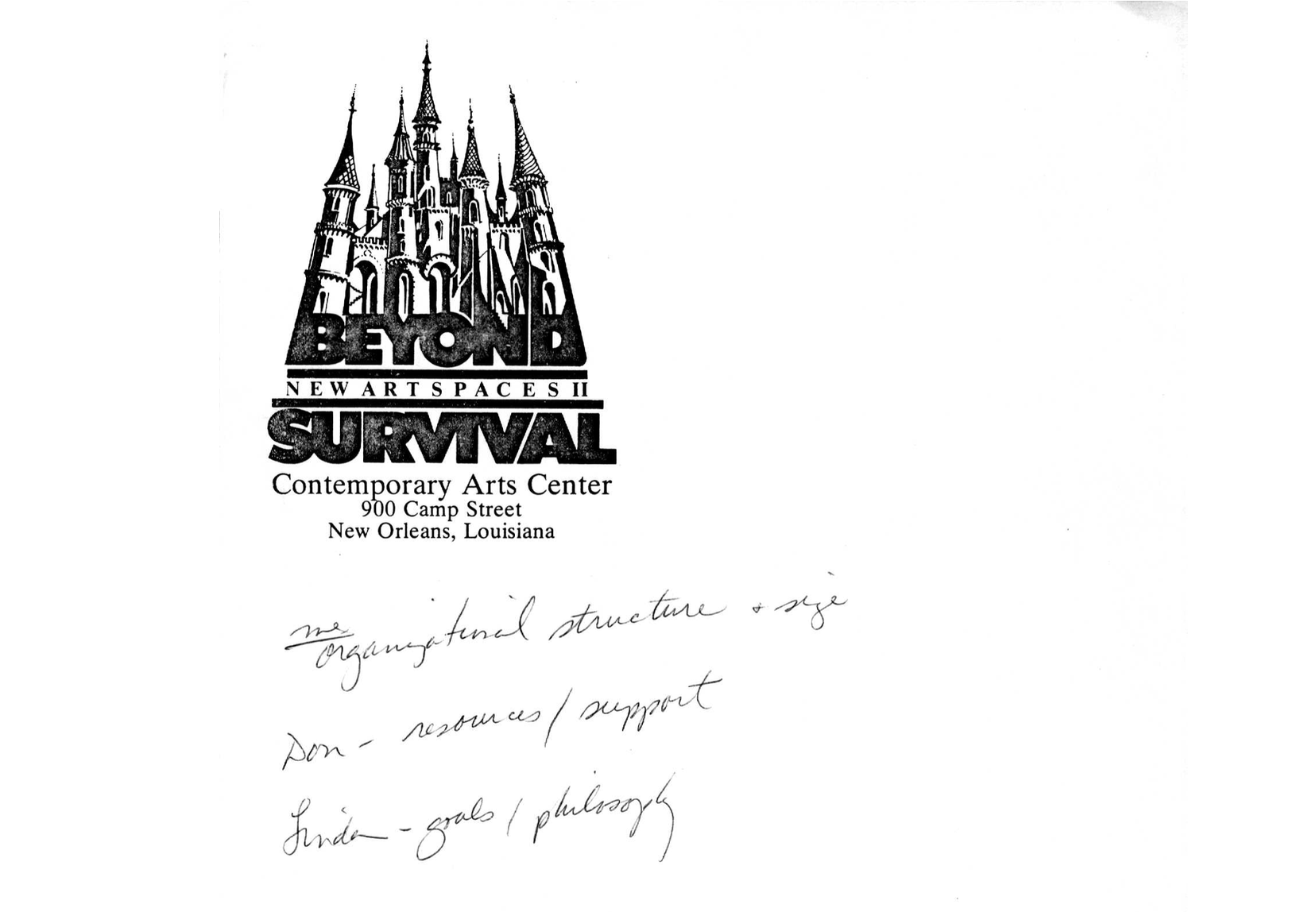 New Artspaces II: Beyond Survival, Contemporary Arts Center, New Orleans, April 8-11, 1981. Notes, correspondence, and newspaper clippings