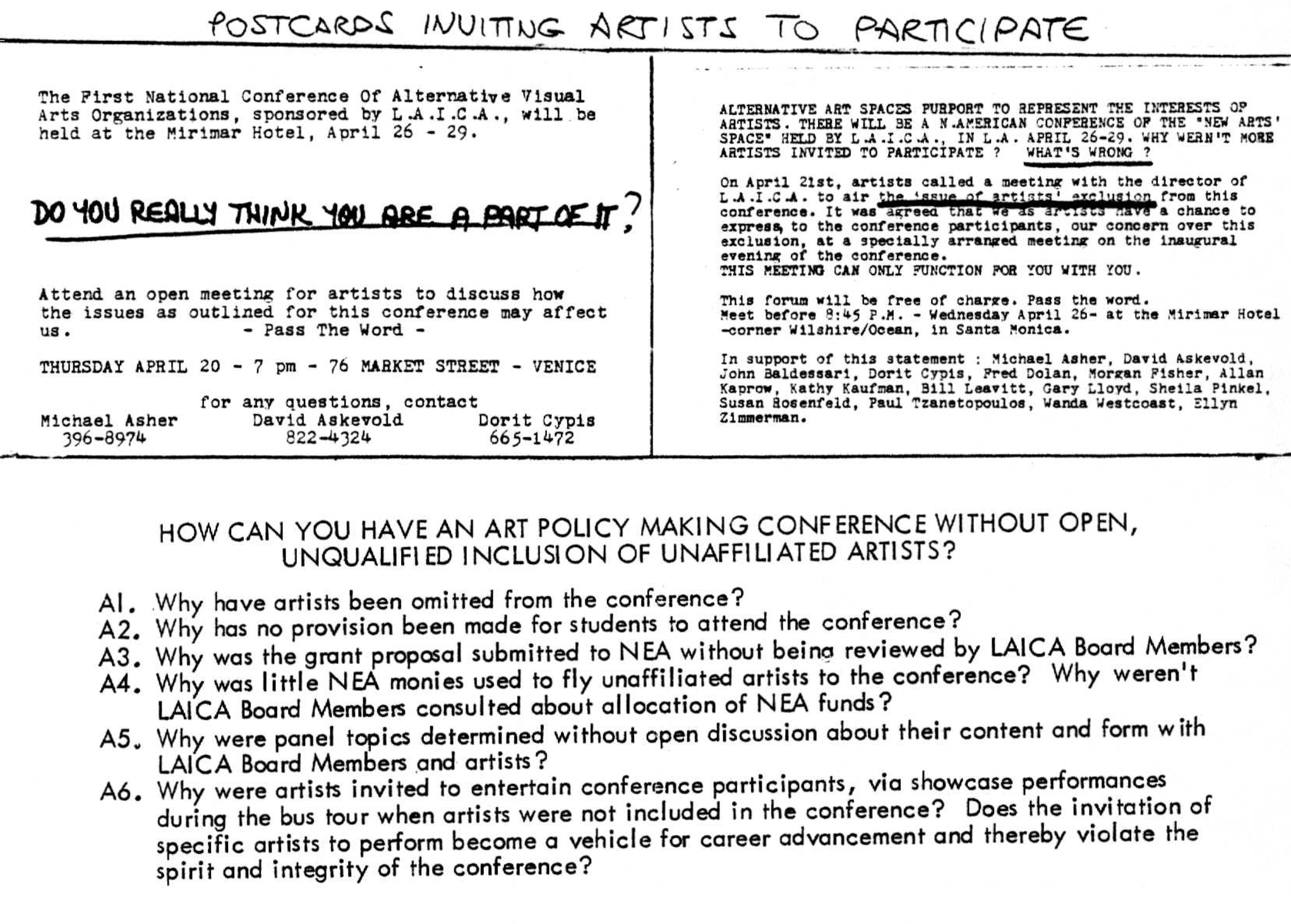 The New Artsspace Conference, Los Angeles, 1978: Conference Reactions and Related Materials