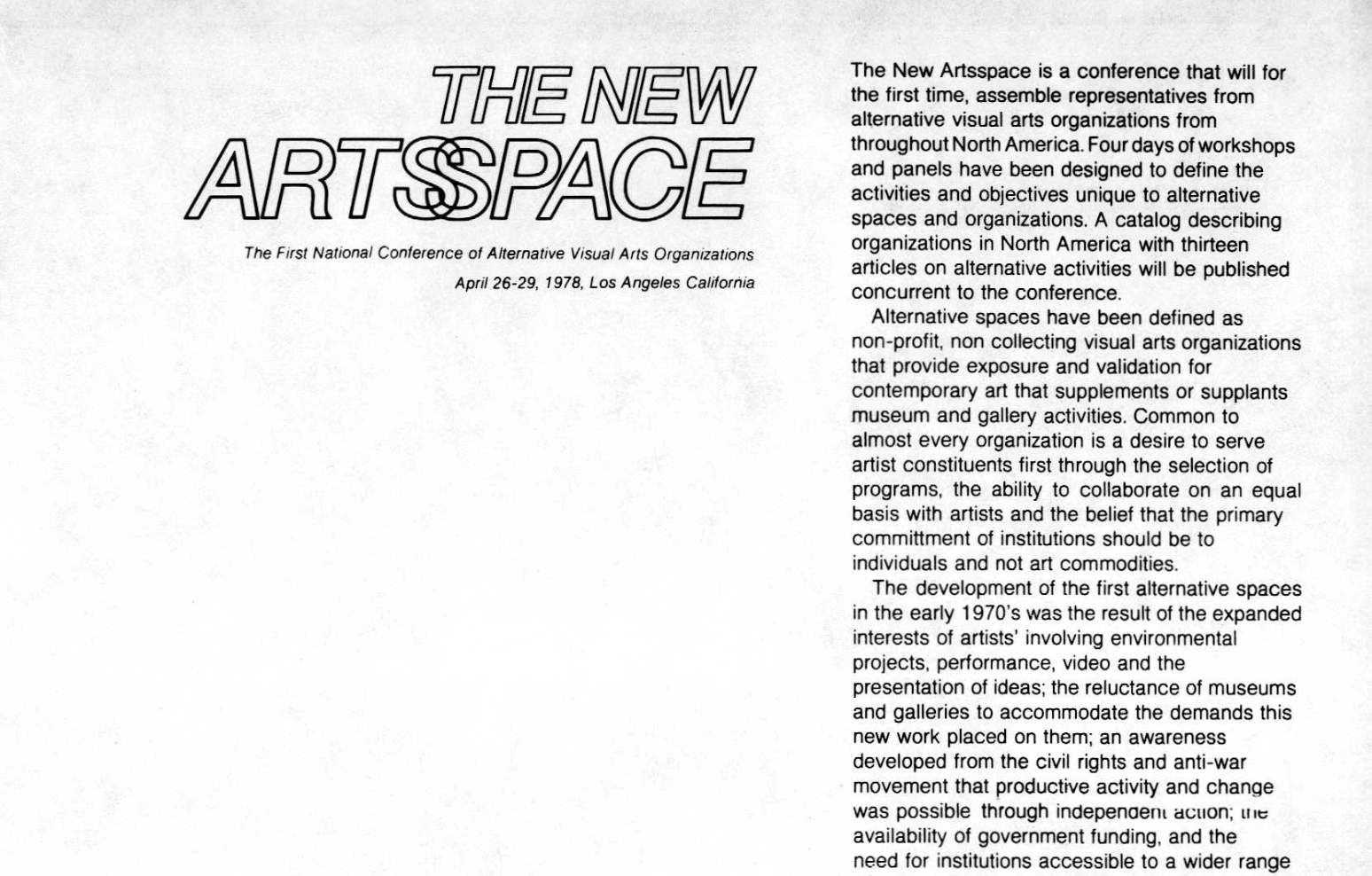 The New Artsspace Conference, Los Angeles, 1978:  Attendee List and Program 