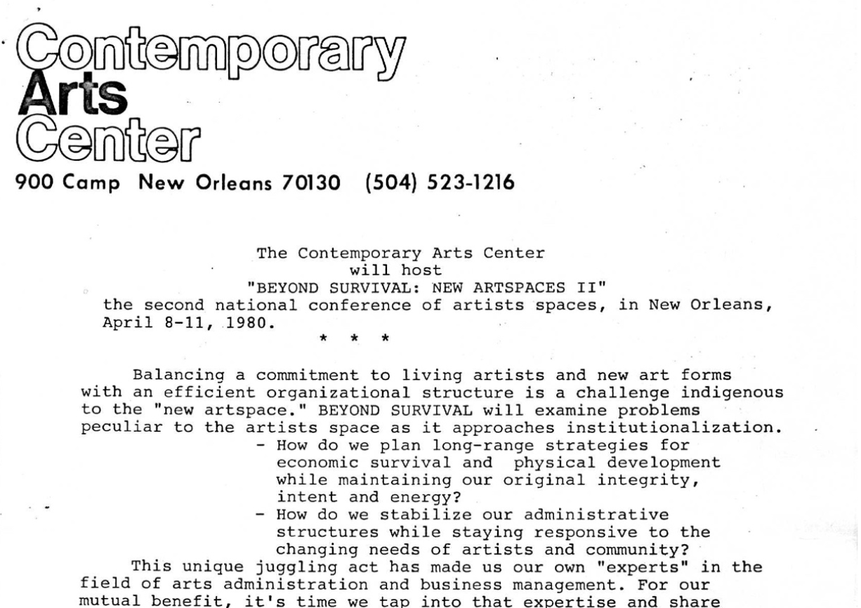 Beyond Survival: New Artspaces II Conference, New Orleans, 1981: Organizing Materials