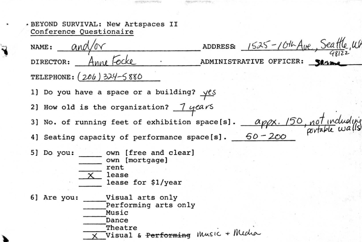 Beyond Survival: New Artspaces II Conference, New Orleans, 1981: Participant Questionnaires 