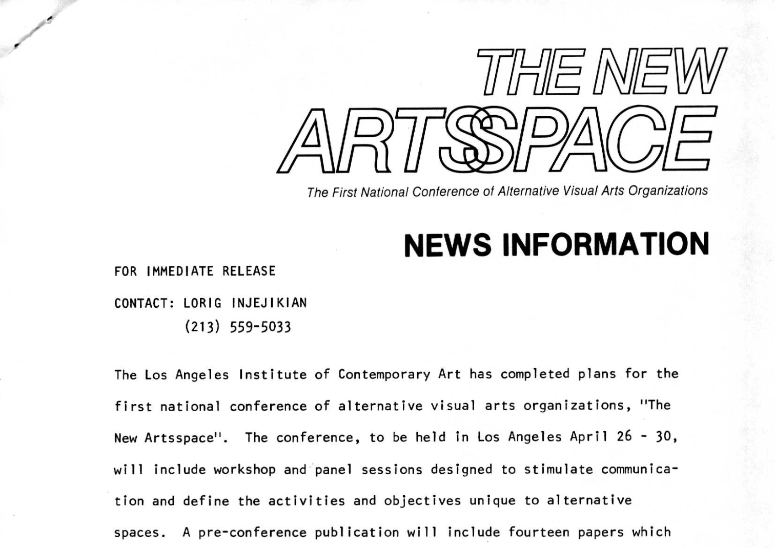 The New Artsspace Conference, Los Angeles, 1978: Organizing Materials