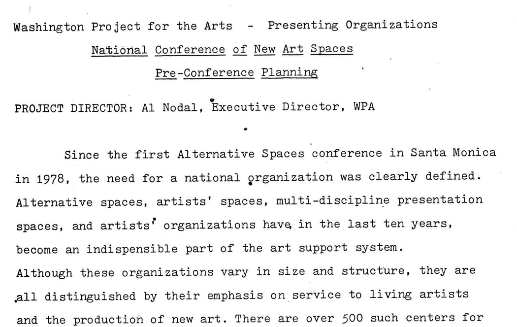 New Artspaces III Conference, Washington Project for the Arts, DC, 1982: Organizing Materials and Communications