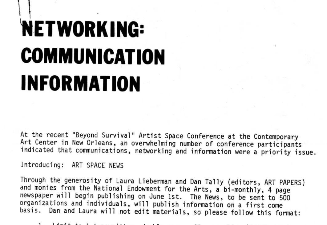 Creation of Art Space News, 1981