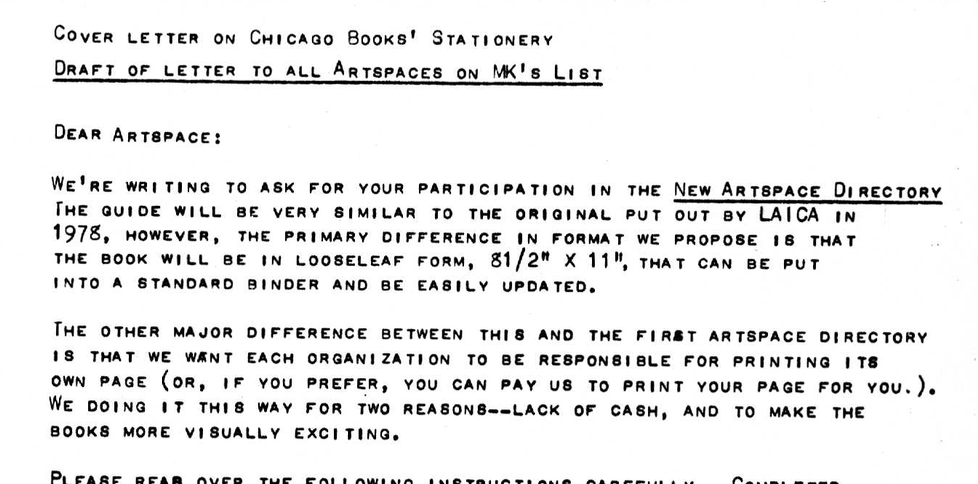 The New Artspace Directory: Form and Correspondence, 1981