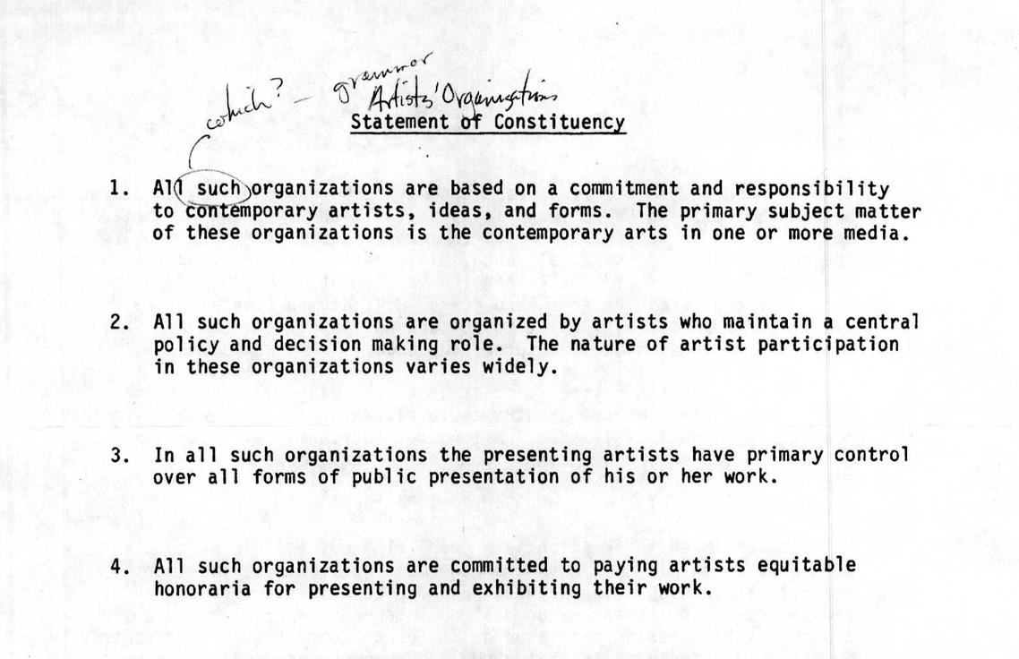 Proposed Structure and Criteria for NAAO Steering Committee, in Preparation for New Artspaces III, 1981-1982