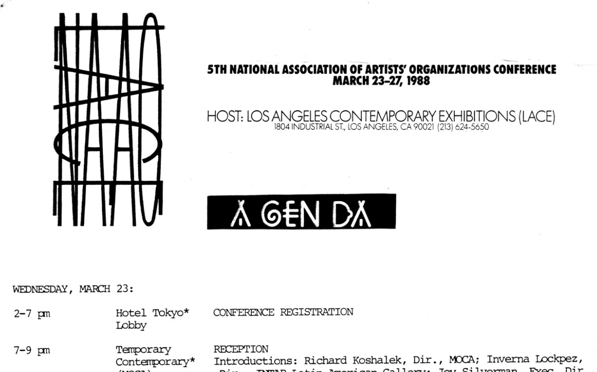 NAAO at LACE National Conference, Los Angeles, 1988: Agenda + Participant and Presenters Lists