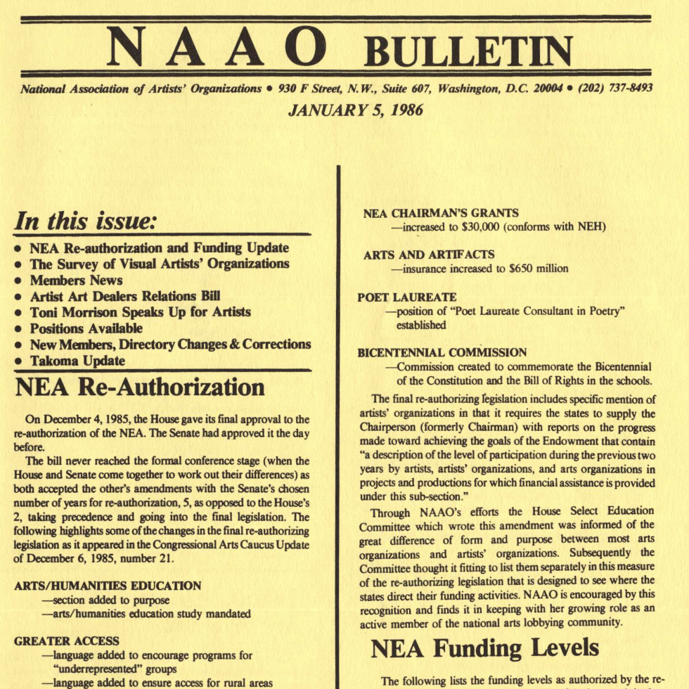 NAAO Bulletin – January 1986