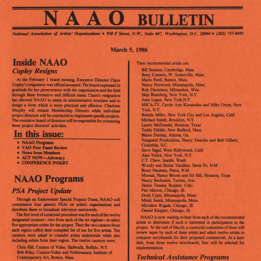 NAAO Bulletin – March 1986