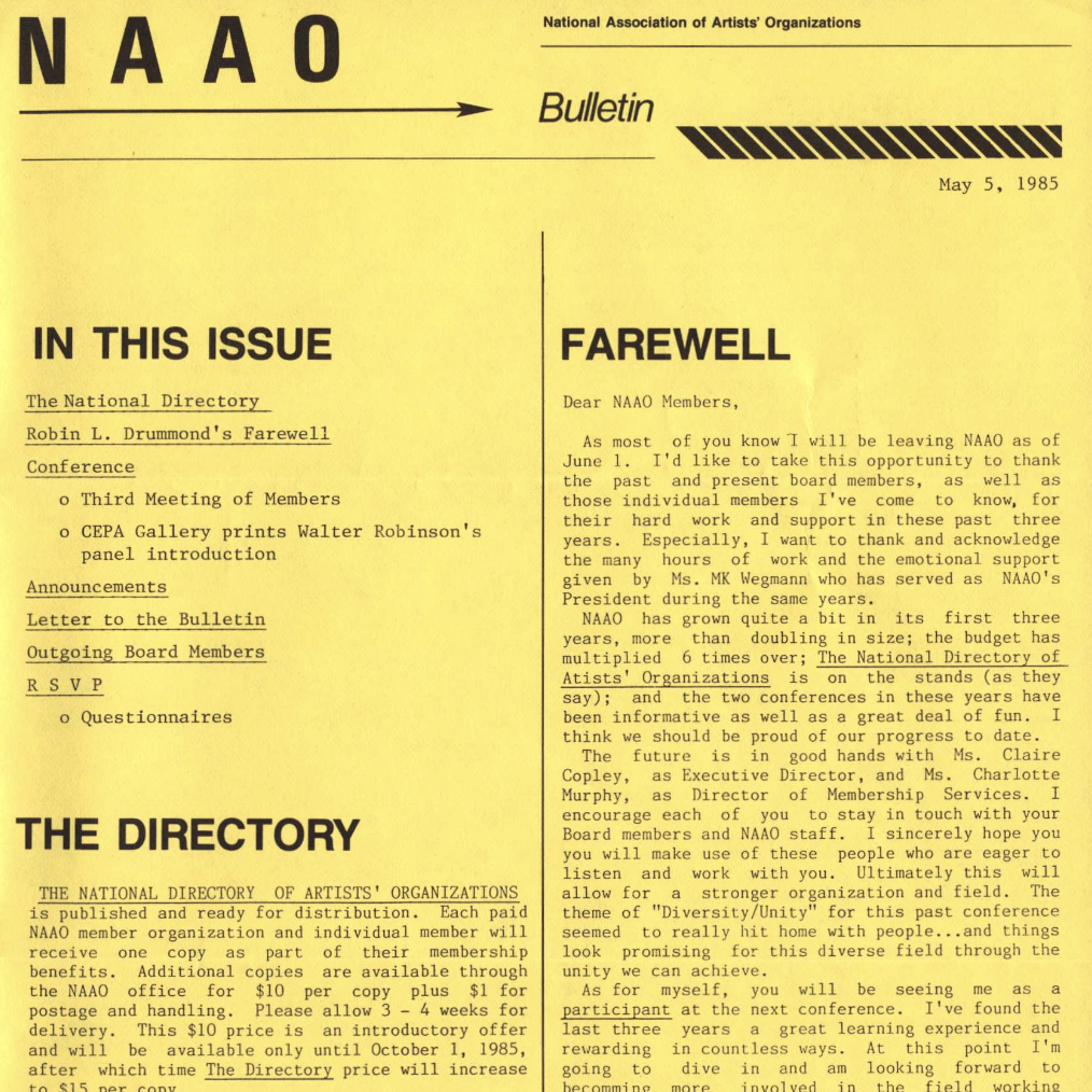 NAAO Bulletin – May 1985