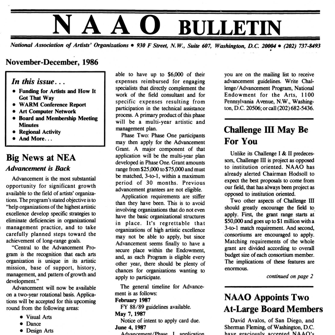 NAAO Bulletin – November-December 1986