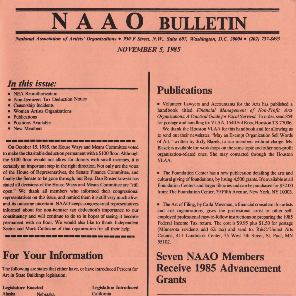 NAAO Bulletin – November 1985