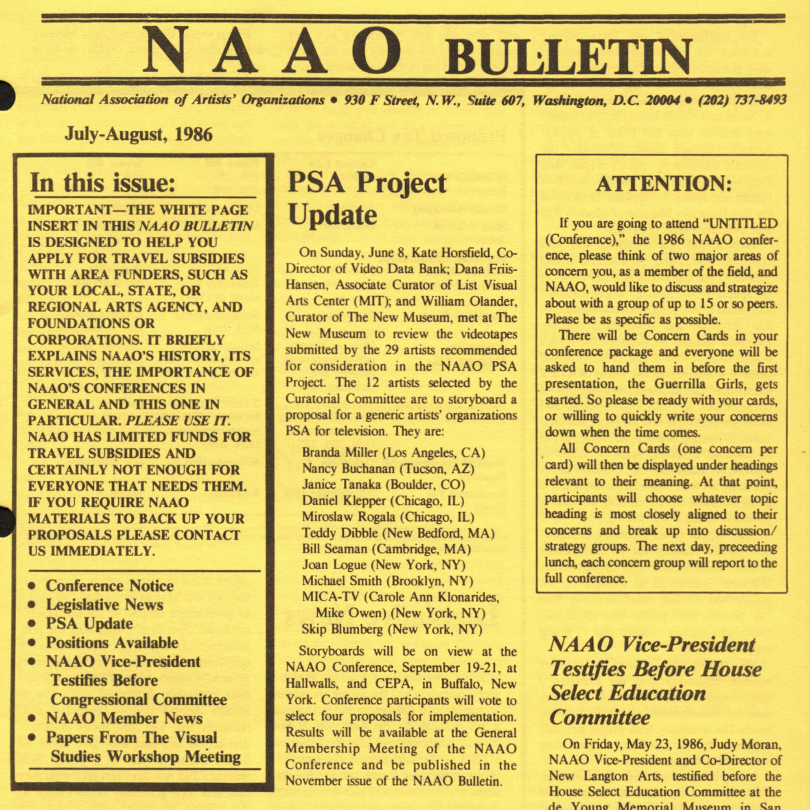 NAAO Bulletin – July-August 1986