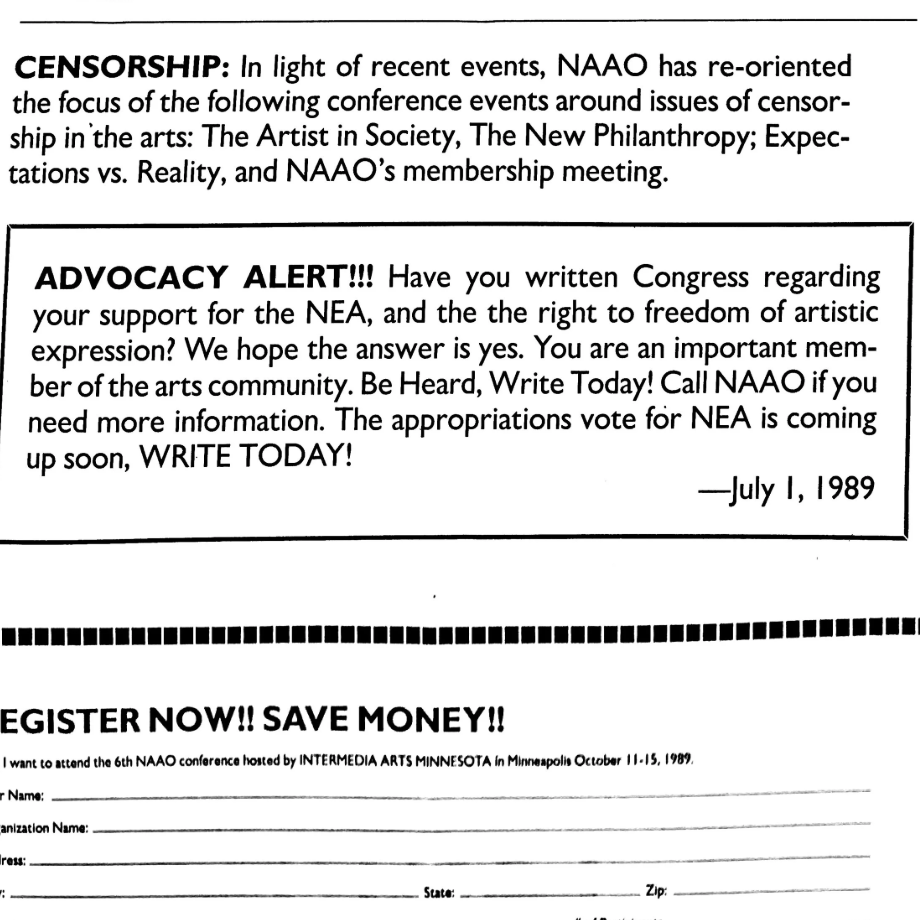 6th NAAO Conference, Minneapolis, 1989: Announcement + Advocacy Alert