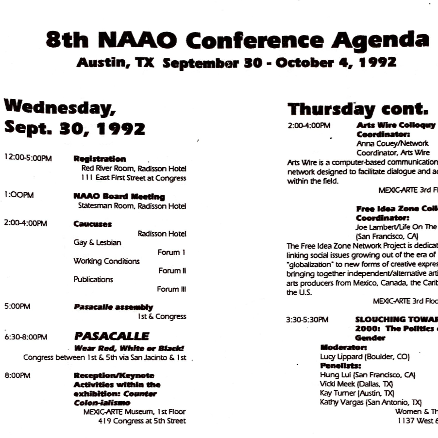 NAAO Austin Conference, Mexic-Arte, 1992: Agenda