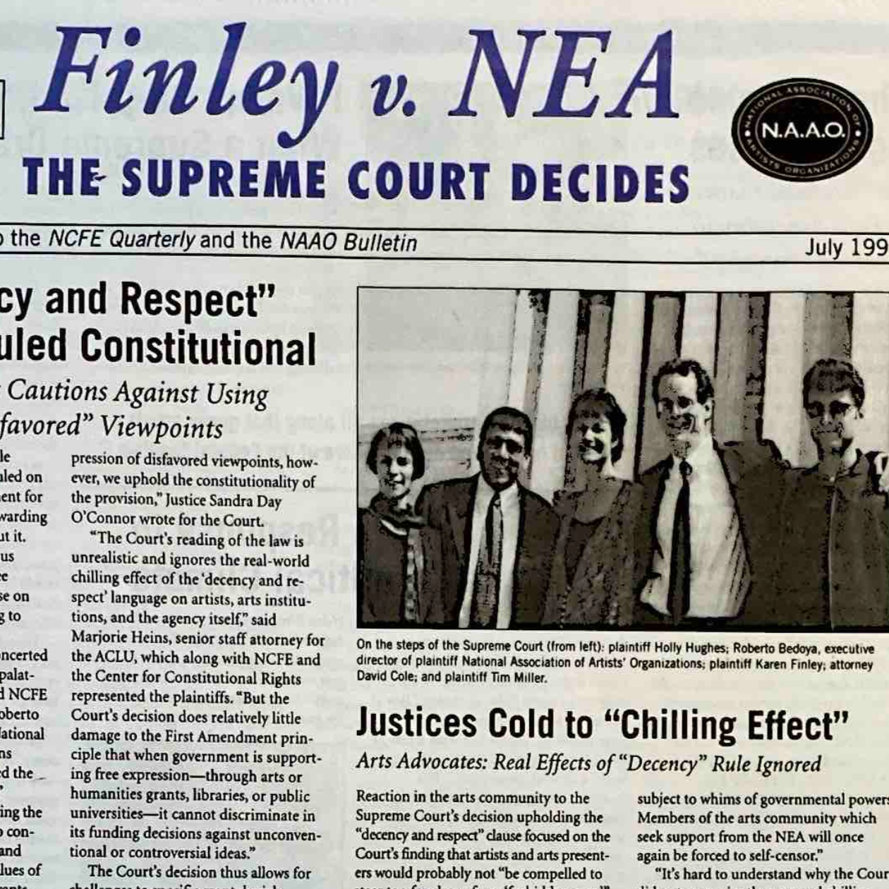 NAAO Special Supplement: Finley v. NEA, The Supreme Court Decides, July 1998