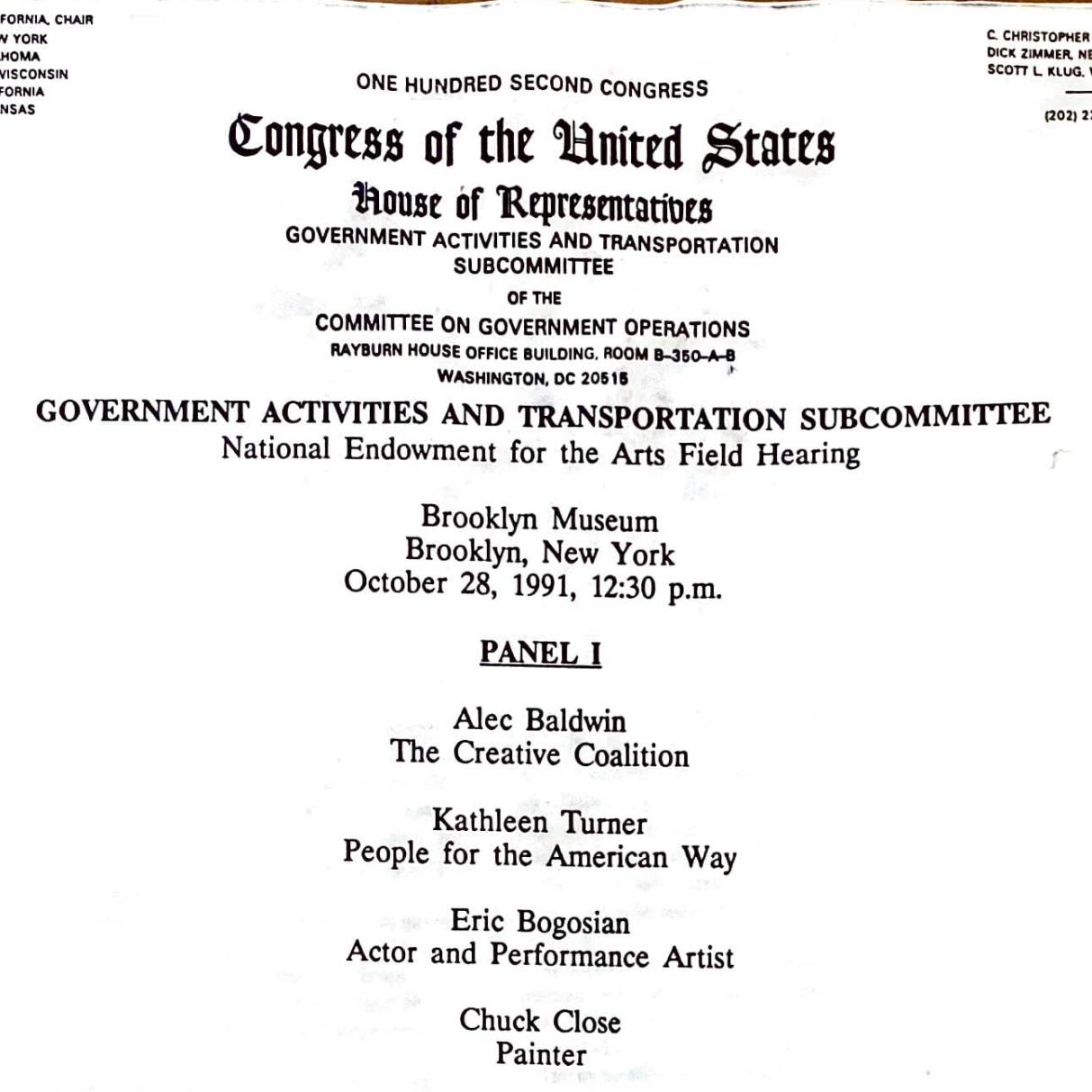 NEA Field Hearing, Brooklyn Museum, October 28, 1991