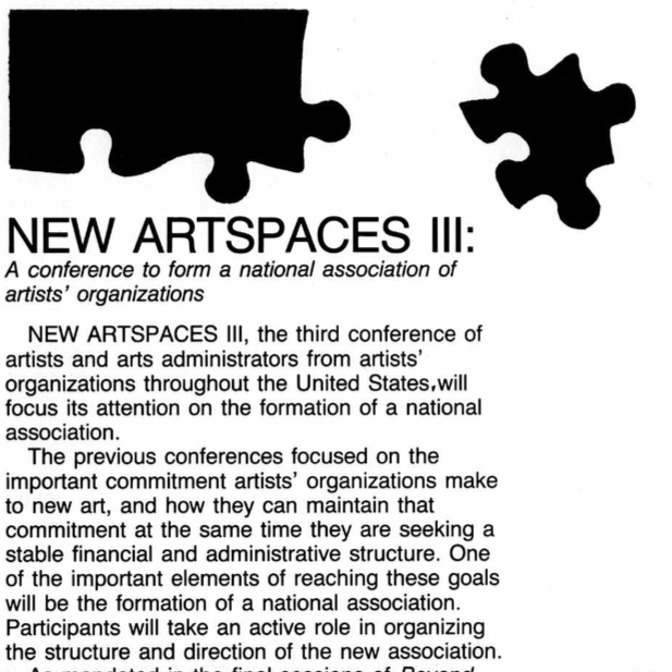 New Artspaces III Conference, Washington Project for the Arts, DC, 1982: Program and Agenda