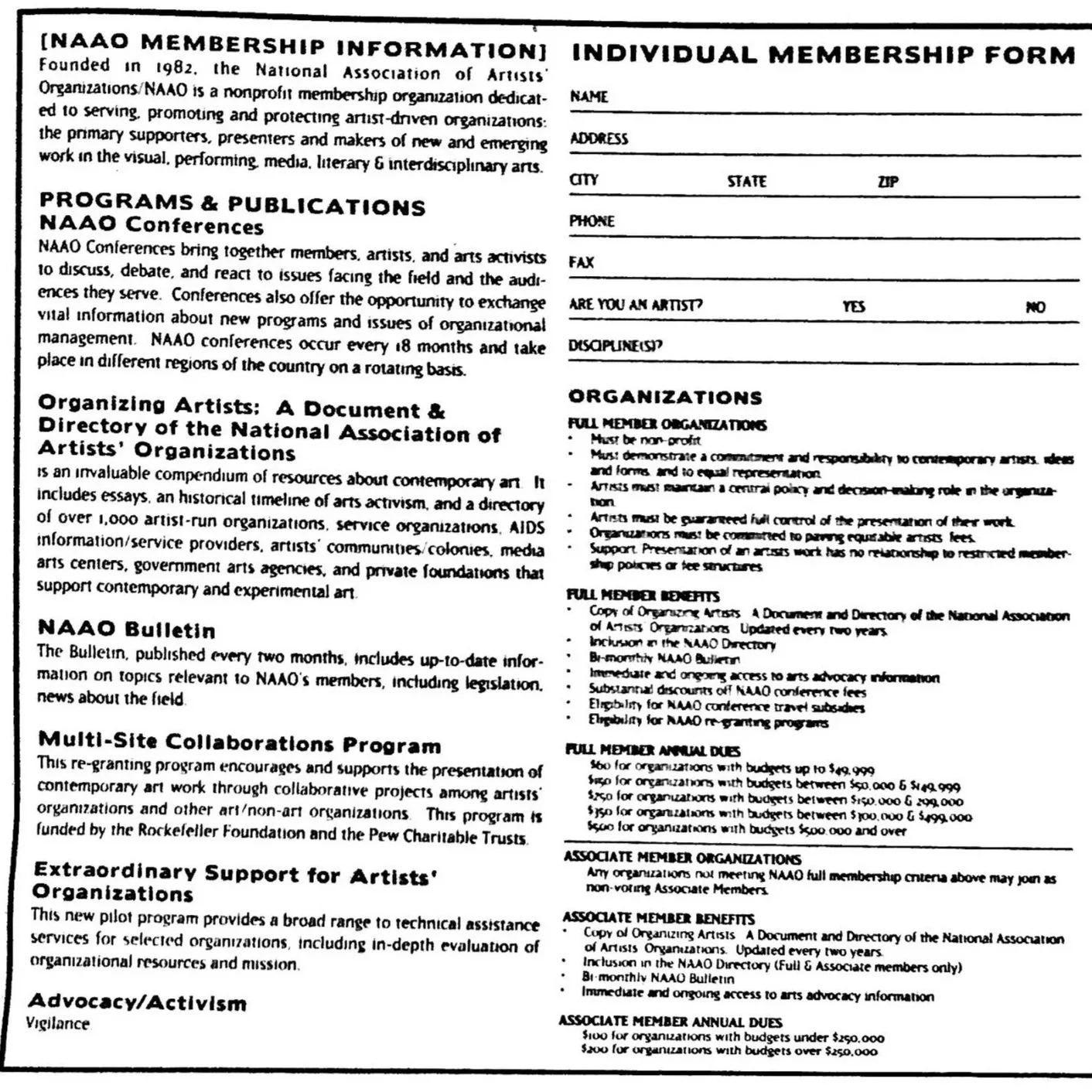 NAAO Membership Form, February 1993 