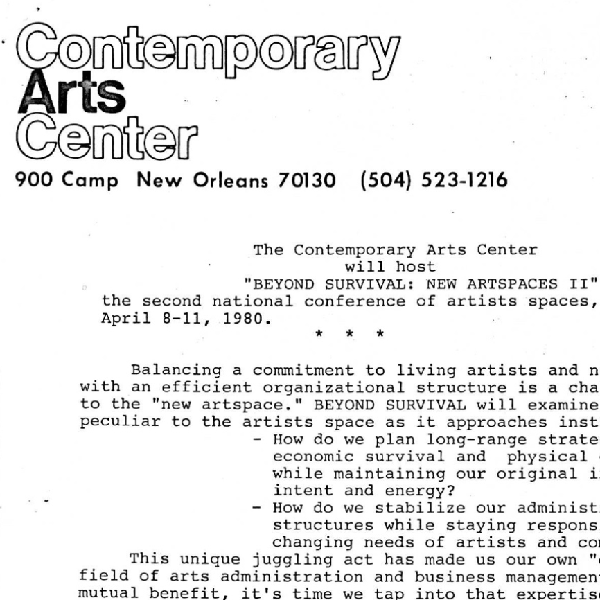 Beyond Survival: New Artspaces II Conference, New Orleans, 1981: Organizing Materials