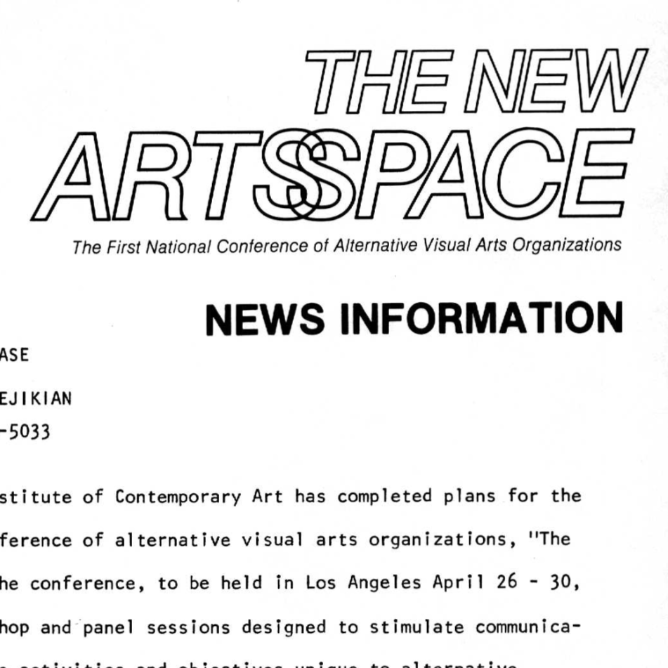 The New Artsspace Conference, Los Angeles, 1978: Organizing Materials