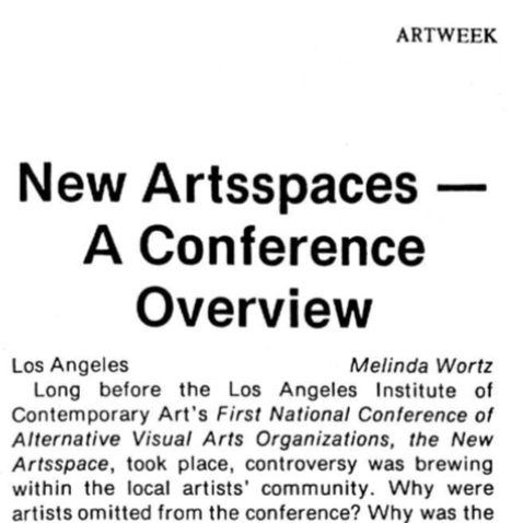 “New Artsspaces — A Conference Overview” by Melinda Wortz, Artweek, May 27, 1978
