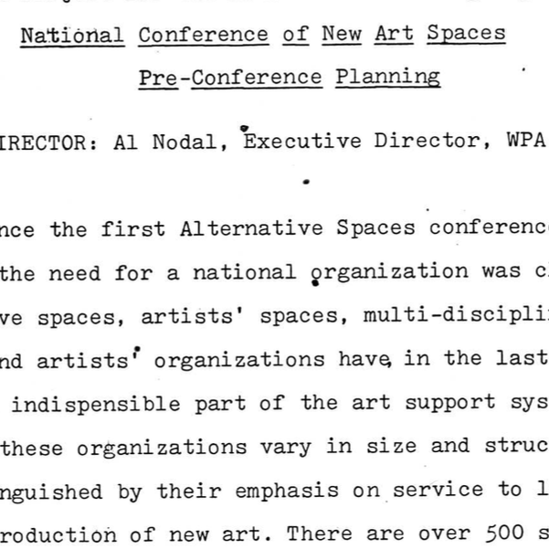 New Artspaces III Conference, Washington Project for the Arts, DC, 1982: Organizing Materials and Communications