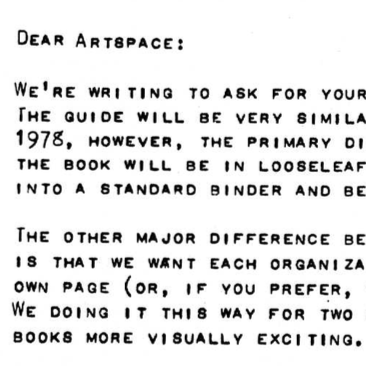 The New Artspace Directory: Form and Correspondence, 1981