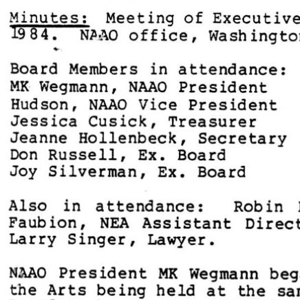 NAAO Board Meeting Minutes, Washington, DC, February and June 1984