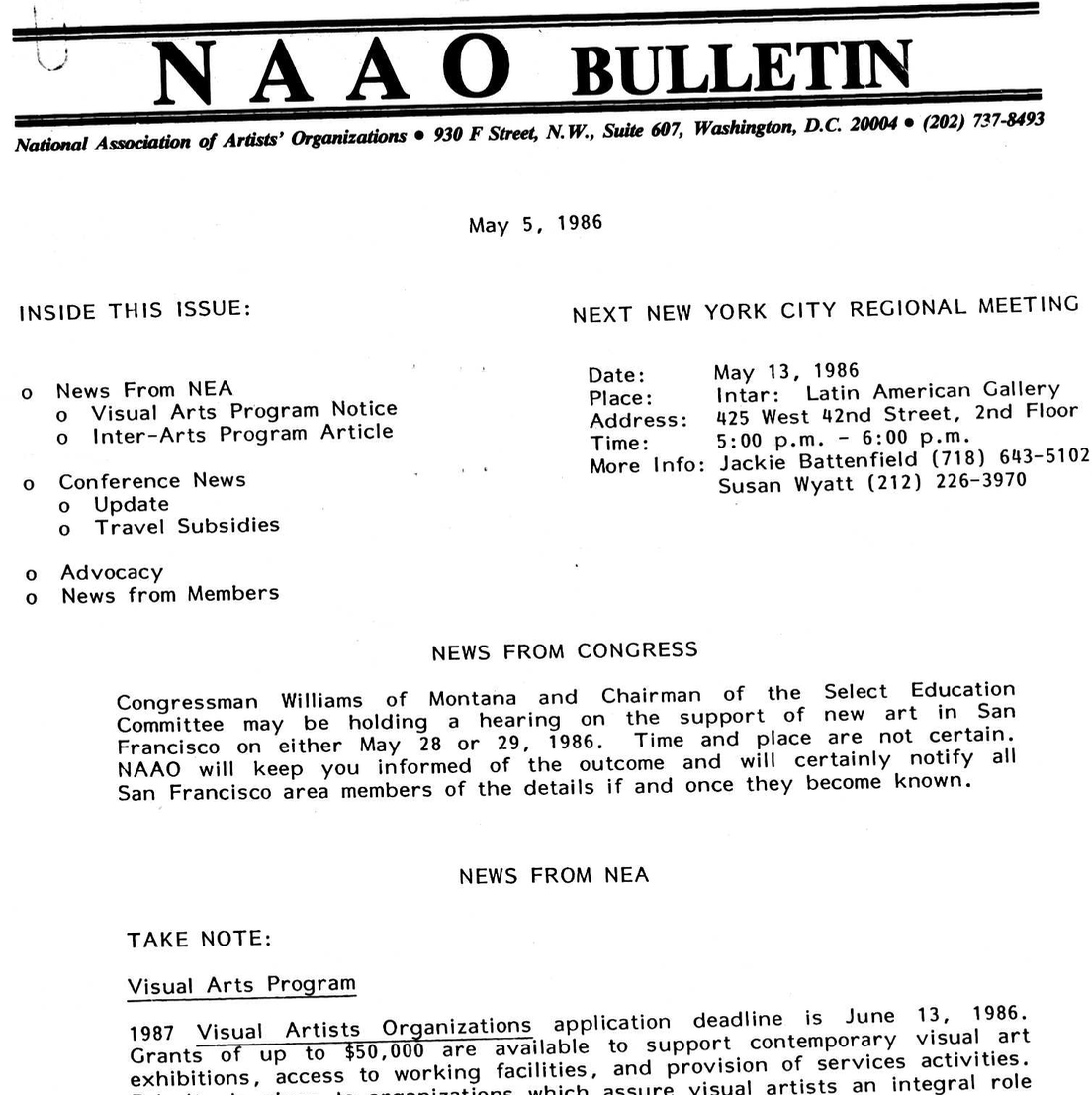 NAAO Bulletin – May 1986