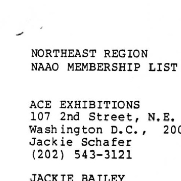 NAAO Membership List (by region), August 1984
