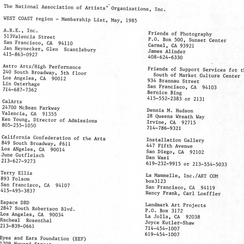 NAAO Membership List (by region), May 1985