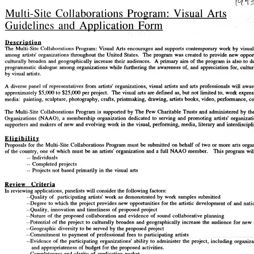 NAAO’s First Multi-Site Collaborations Program, Visual Arts - Application Form and Procedures
