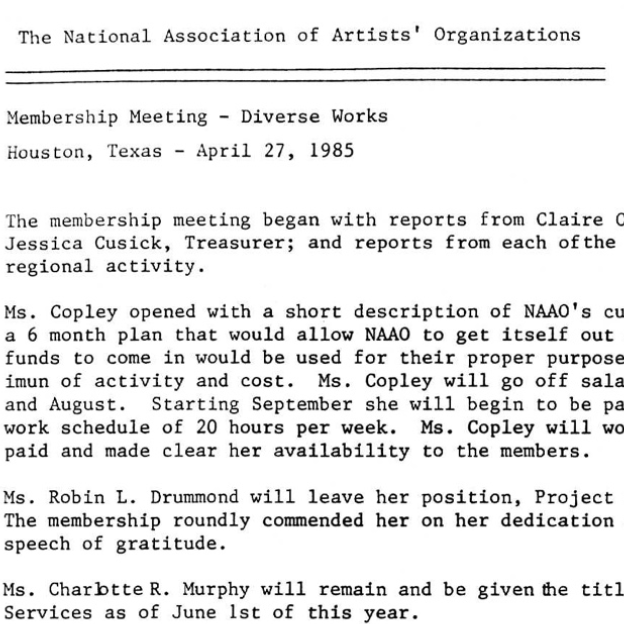NAAO Membership Meeting at Houston Conference, 1985 - Minutes