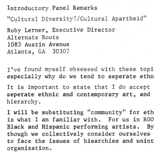NAAO Houston National Conference, 1985: Ruby Lerner Panel Remarks