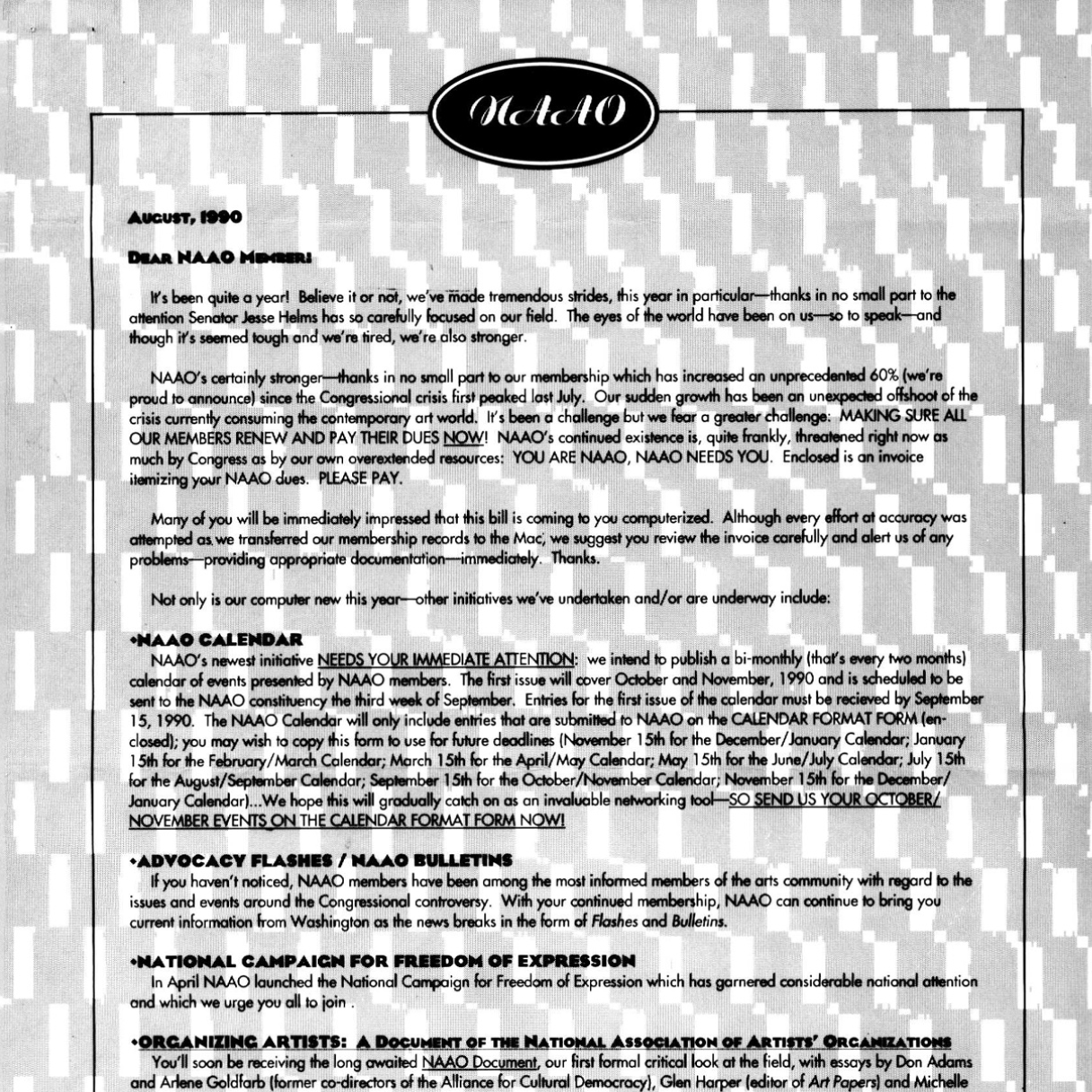 NAAO New Member Letters &amp; Renewal Letters, various years 