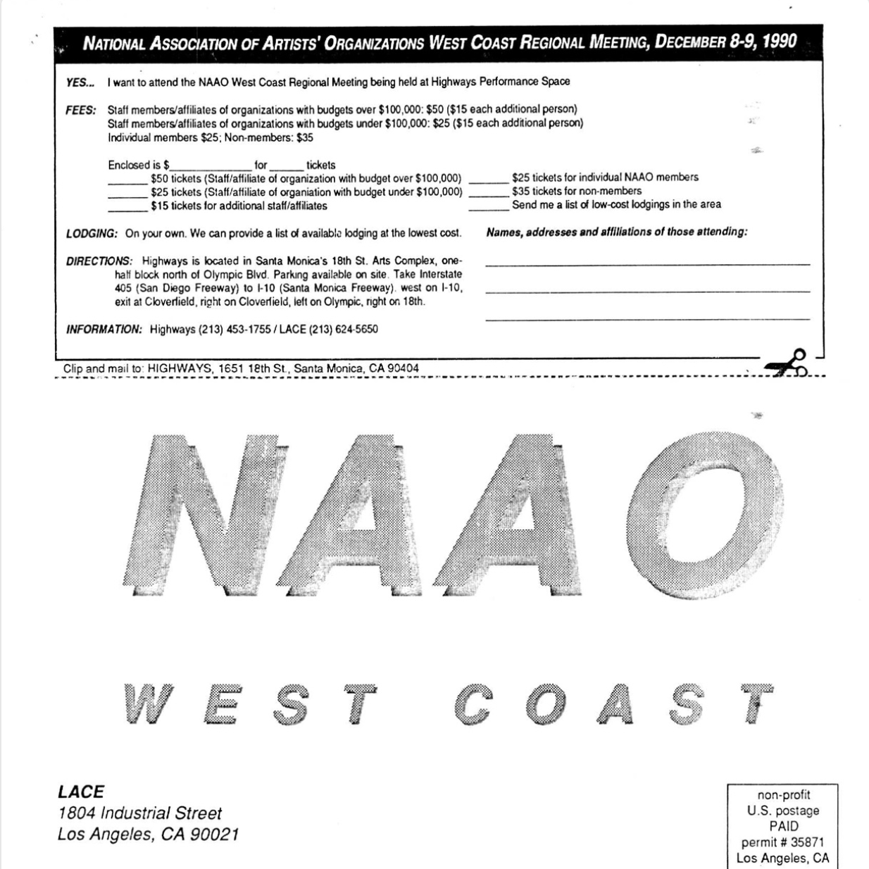 NAAO West Coast Regional Meeting, December 1990: Agenda and Registration Mailer