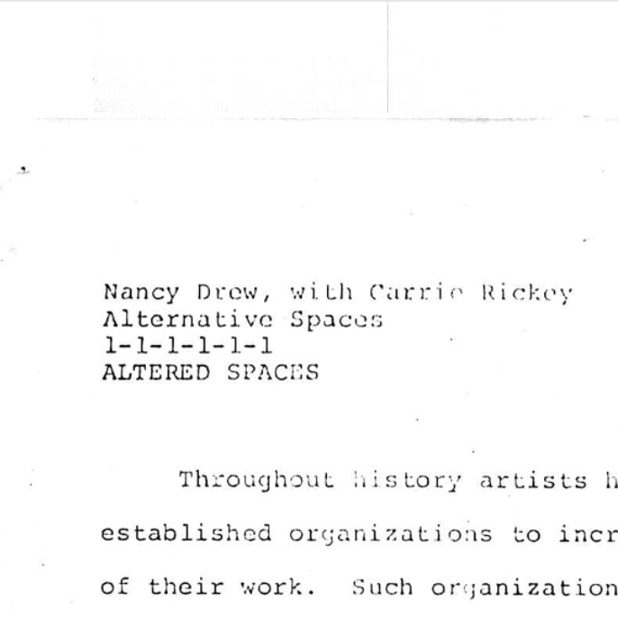 NEA Prentice Hall book about the business life of an artist, chapter by Nancy Drew with Carrie Rickey and statement by James Corcoran, 1981