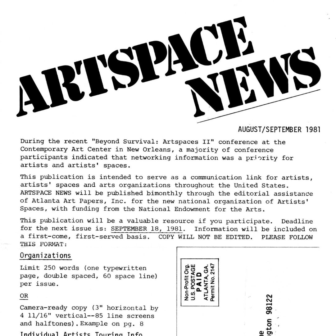 New Artspaces II: Beyond Survival, New Orleans, LA, 1981: Post-Conference call for networking information from Artspace News