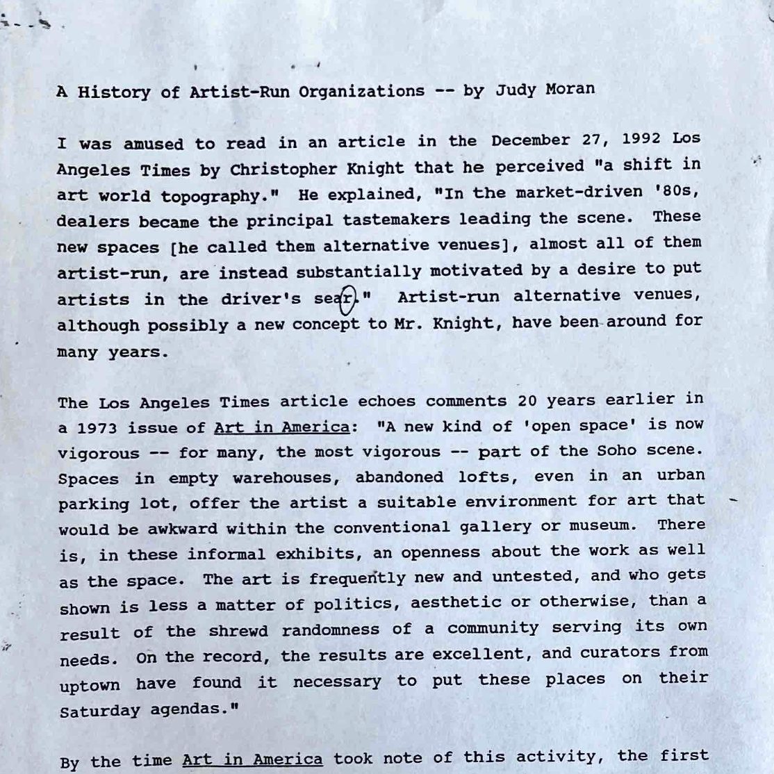 “A History of Artist-Run Organizations” by Judy Moran