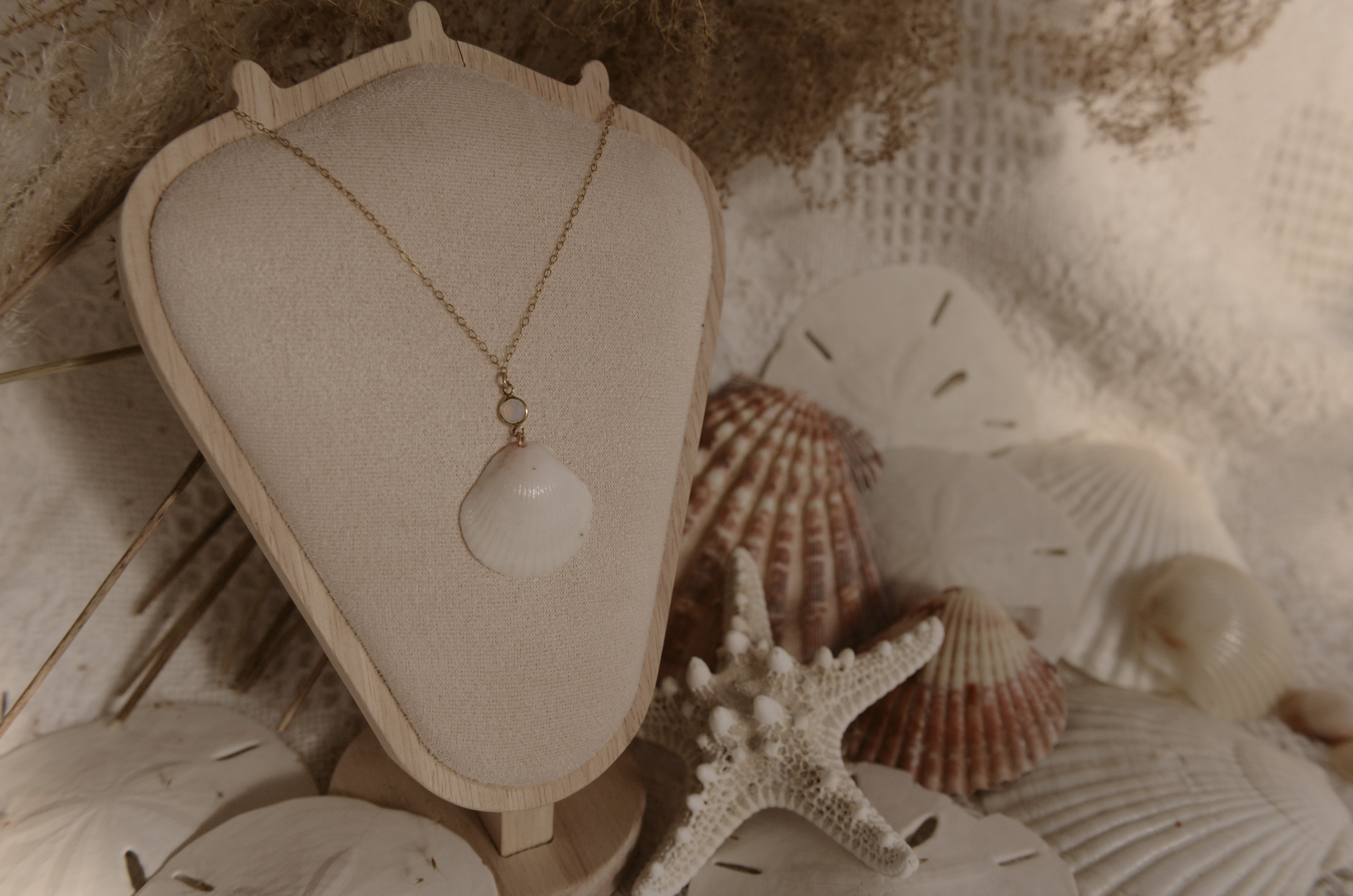 White Rosé Scallop Necklace