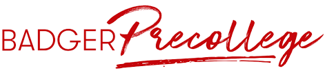 BADGER PreCollege logo with the word 'BADGER' in red block letters and 'PreCollege' in cursive red text underneath