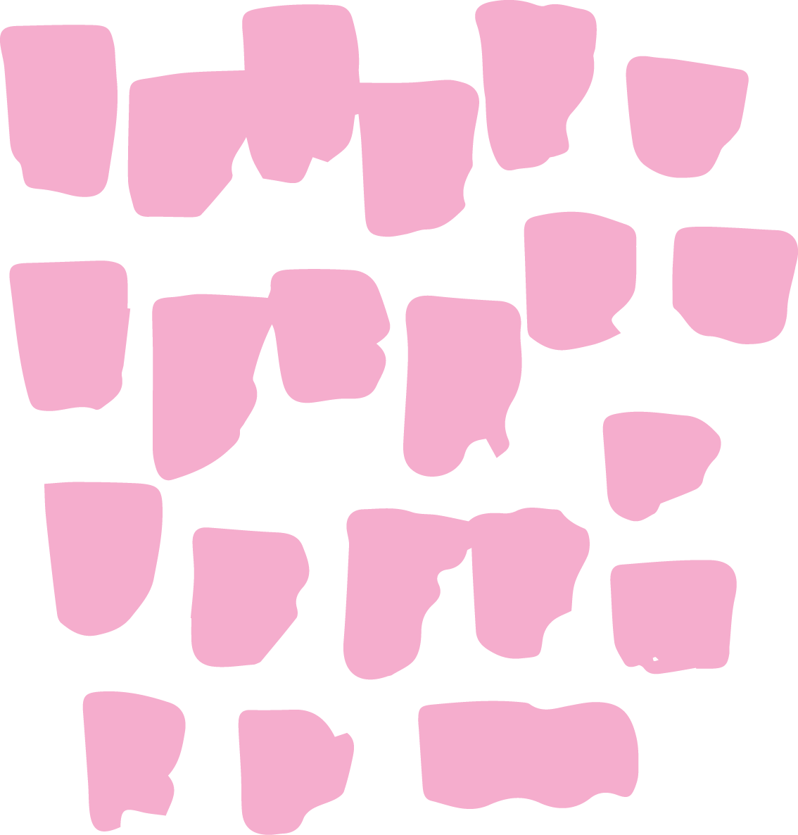 Set of irregular pink shapes on a white background.