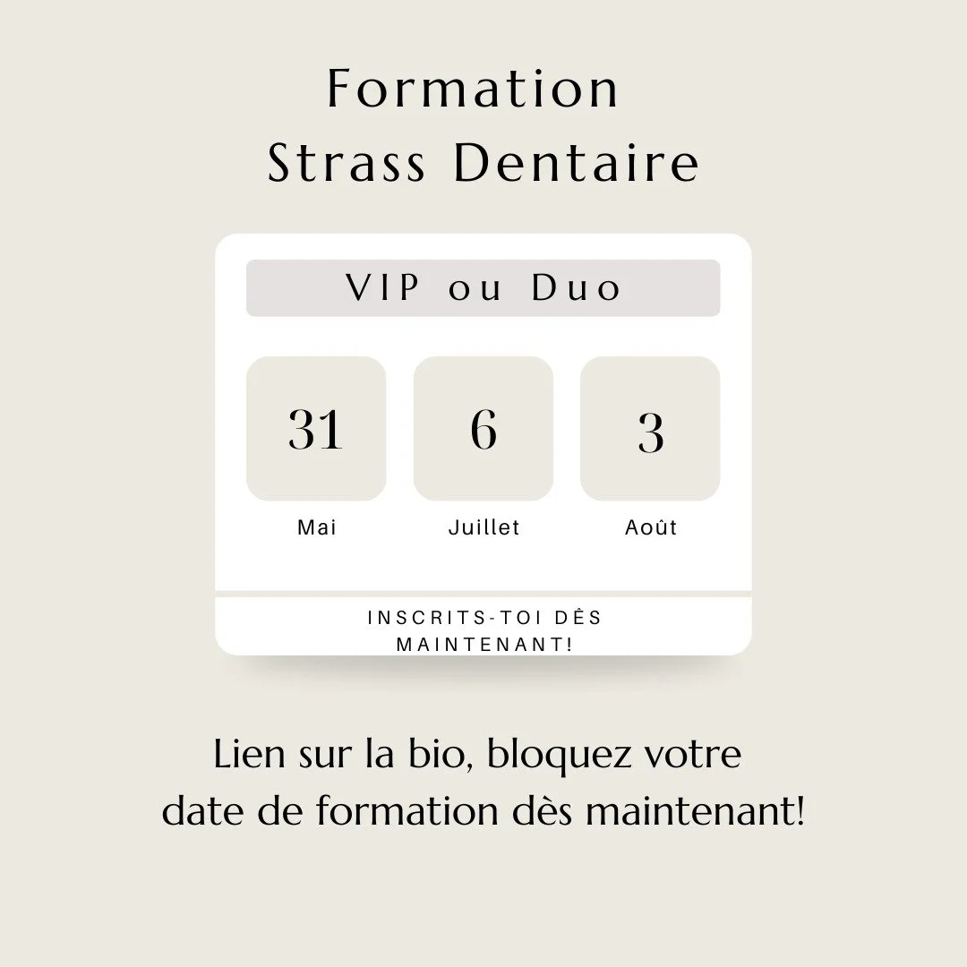 💎 Formation Strass Dentaire &ndash; VIP ou Duo
Apprends &agrave; sublimer un sourire avec finesse et pr&eacute;cision.
Pose parfaite, tenue durable, rendu lumineux : ma&icirc;trise chaque d&eacute;tail avec notre m&eacute;thode professionnelle.

✨ F