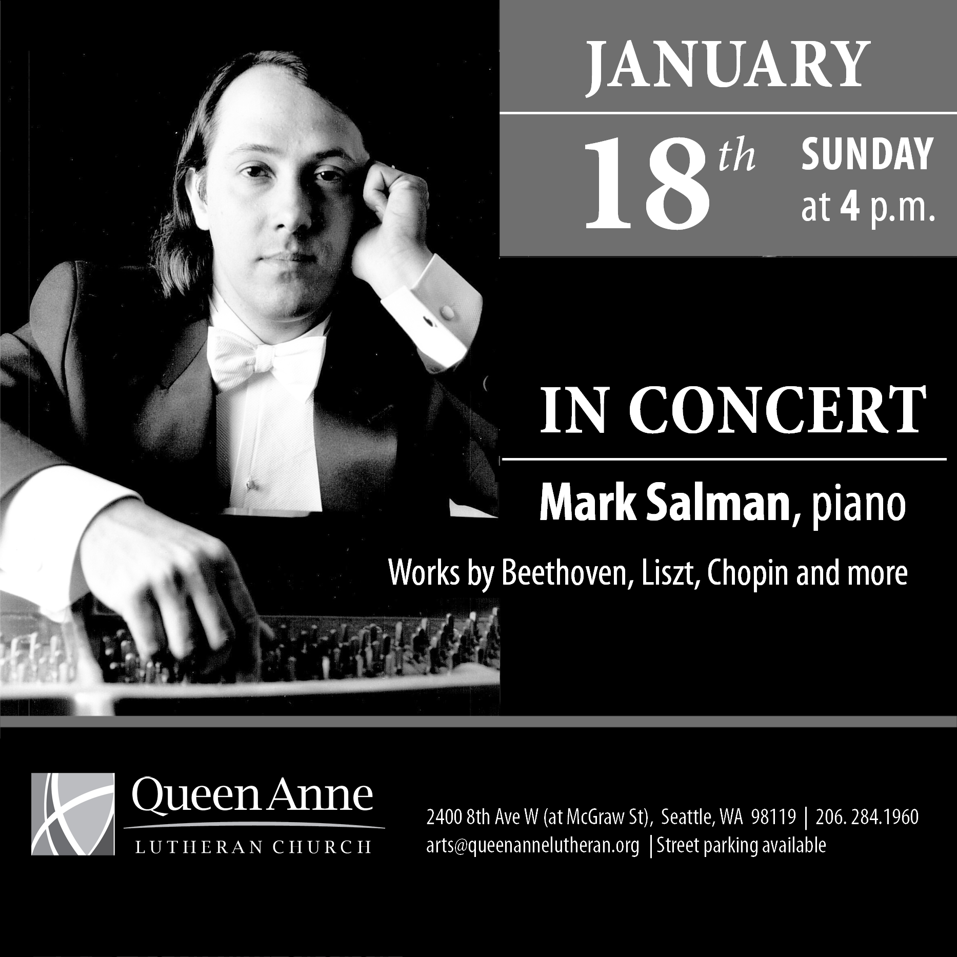 January 18 at 4PM with photo of pianist  Mark Salman
