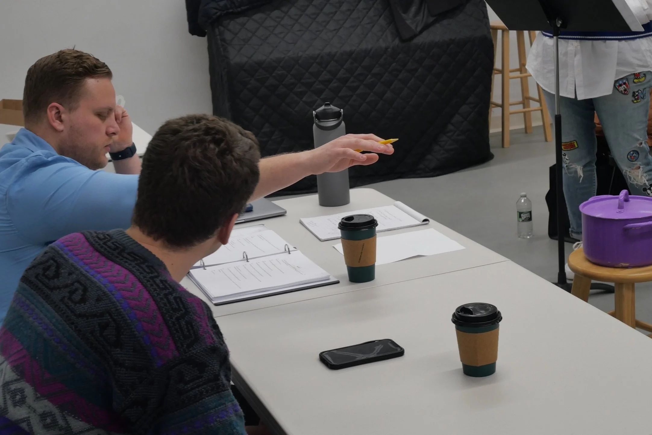   This Purple Fucking Pot  rehearsal Dec. 2024 with playwright, Andrew Moorhead 