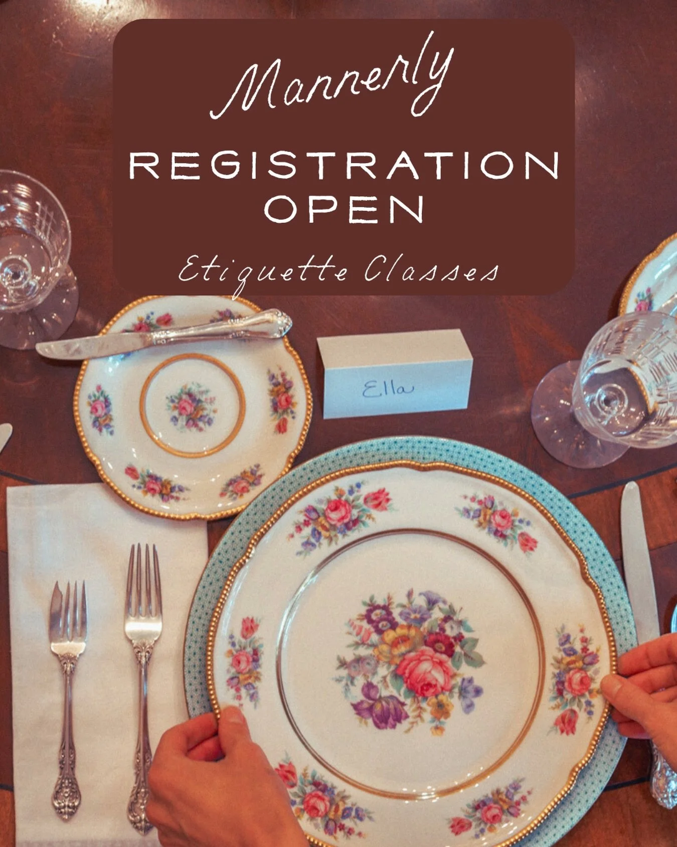 Good news! Registration for our 2026-2027 Etiquette Programs is now open. Visit Mannerly.com/classes to view our offerings and learn more. 

With gratitude,
Elizabeth Anne Russell