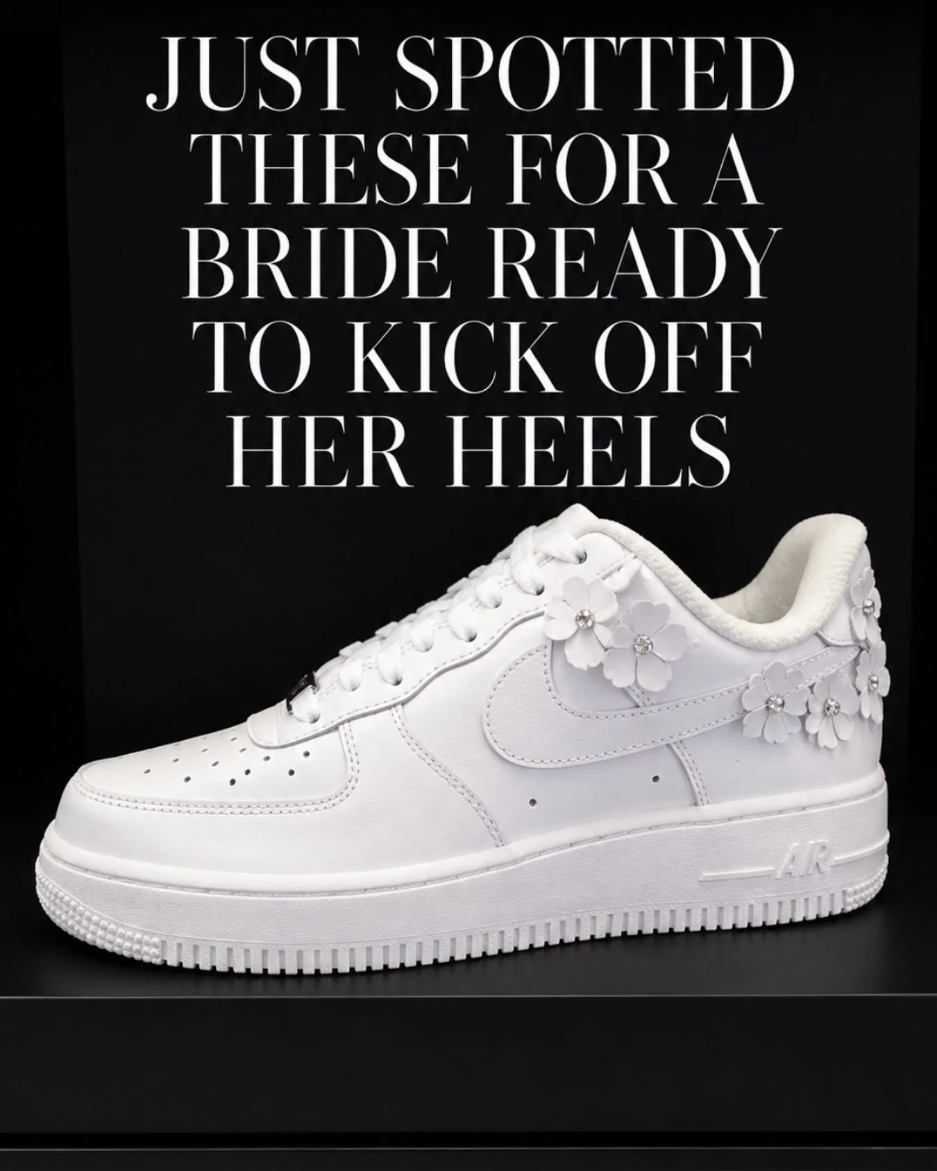 Vows: done. Heels: done. Time to dance&hellip; #LinziEvents #WeddingSneakers #BridalStyle #BocaRatonWeddings #airforce1floral @nikewomen