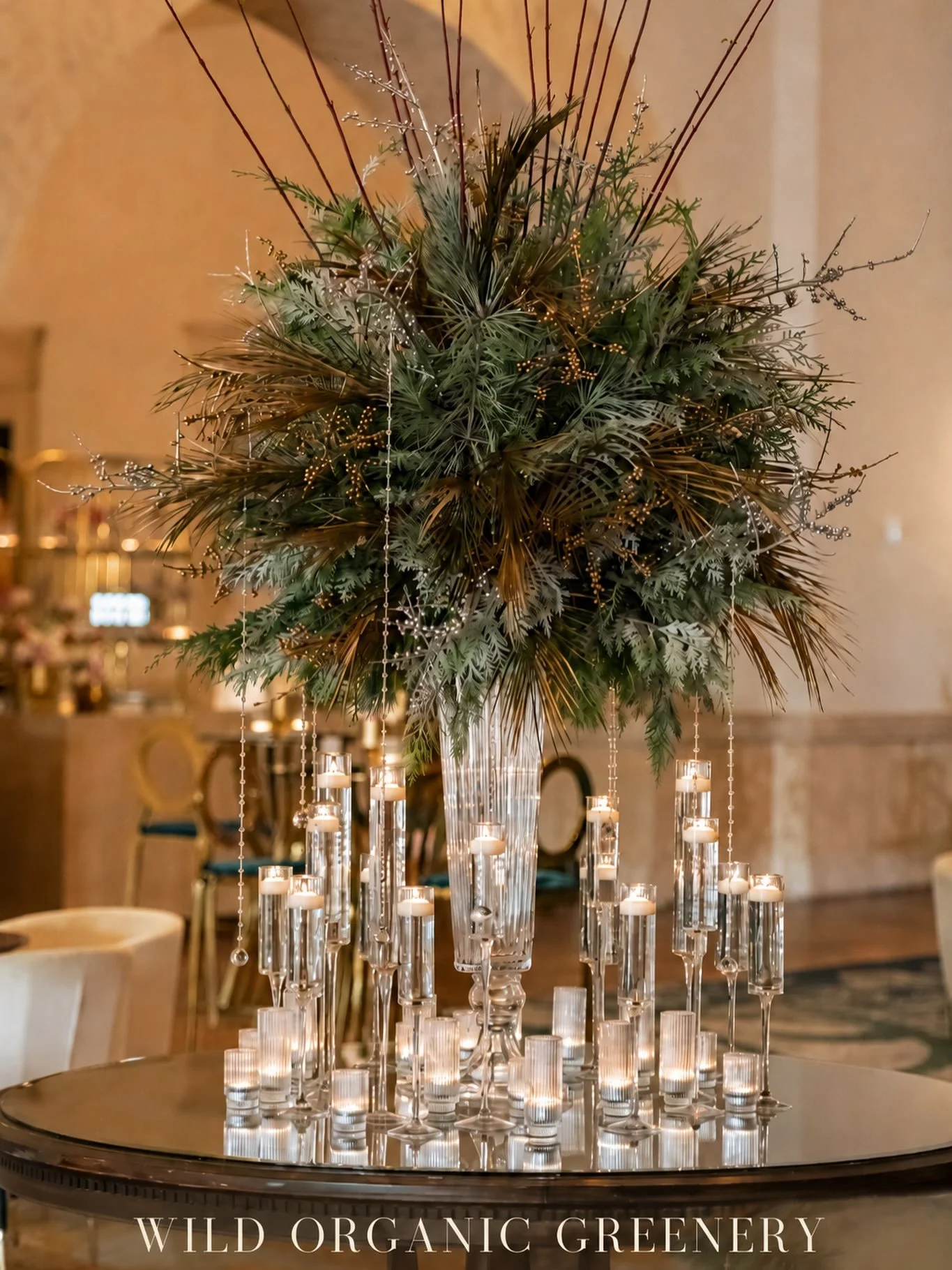 Cannot wait for fall . Textured leaves designed  to create this dramatic entrance centerpiece at The Boca Raton. @eventeffects @dominoarts_mitzvahs @dominoarts_weddings #BocaRatonWedding #BocaRatonMitzvah #WinterCenterpiece #LuxuryWeddingDecor #Linzi